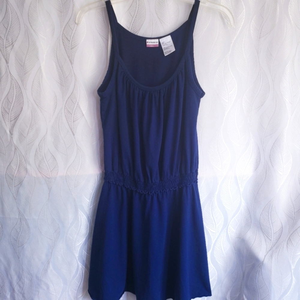 Stretch Navy Blue Scoop Neck Drop Waist Tank Mini Dress